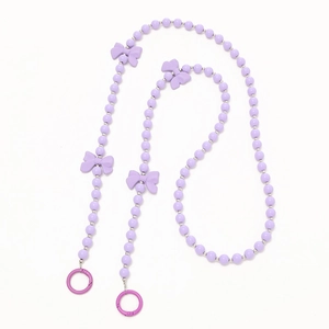 Purple beaded crossbody phone strap with bow decorative charm and spring ring buckles