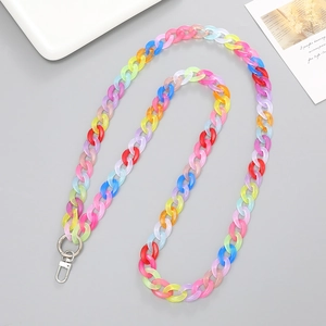 Colorful gradient acrylic crossbody phone chain with silver spring ring and lobster clasp