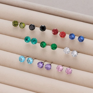 Boucles d'Oreilles Clous Rondes en Acier Inoxydable pour Femmes Avec Incrustation de Strass Colorés Bijoux de Perçage Simple