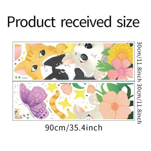 Détail du lot de stickers muraux chat cartoon avec spécifications de taille 30x90cm