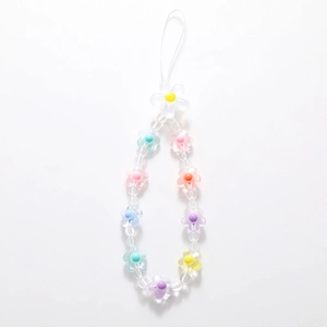 Handmade acrylic floral beaded phone strap with colorful transparent flower beads