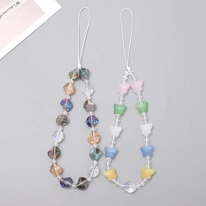 Colorful crystal bead phone straps with butterfly and heart charms for wrist wear