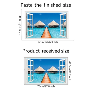 Detailed comparison of 3D fake window wall sticker application size and received product sheet
