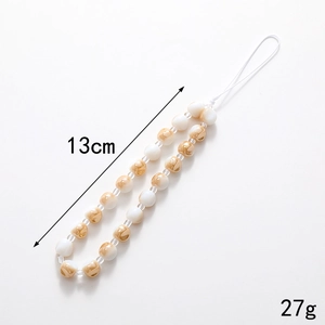 Handmade beaded phone strap with bow and heart charms, 13cm length in cream and coffee