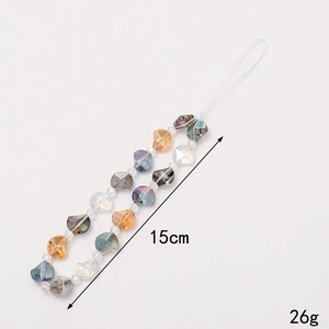 Handmade 15cm colorful crystal bead phone strap with irregular amber and grey stones