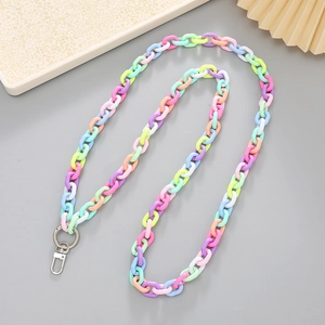 Colorful acrylic chain phone strap with pastel links and silver lobster clasp