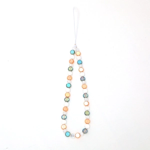 Colorful crystal beaded phone strap with round beads and heart charms for wrist use