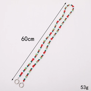 Dragonne de téléphone perlée Noël rouge blanc vert avec étoiles et fermoirs ressort 60cm