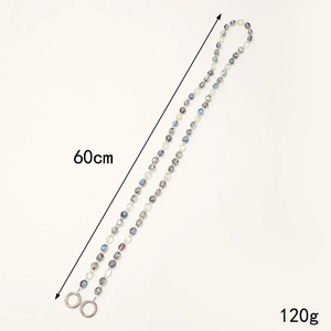 Chaîne de téléphone en perles de cristal colorées avec anneaux argentés, 60cm