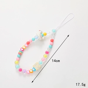 Handmade colorful beaded phone strap with cute duck and heart charms, 14cm length