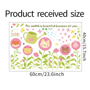 Détail de stickers muraux PVC 60x40cm avec animaux de dessin animé et motifs floraux