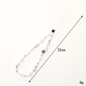 Elegant 22cm handmade baroque pearl phone strap with metal beads and letter C charm