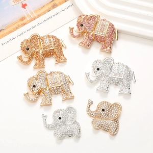 DIY Cute Elephant Alloy Rhinestone Charms For Jewelry Making Phone Case Car Air Vent Decoration Gold Silver Pink Champagne Accessories