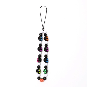 Halloween beaded phone strap with skull and orange pumpkin beads for wrist protection