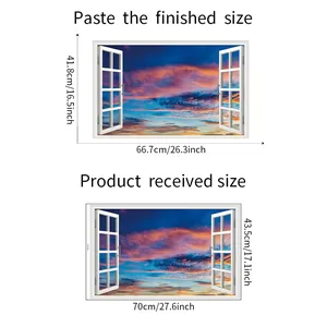 Size chart showing finished 41.8x66.7cm and received 43.5x70cm 3D window wall sticker