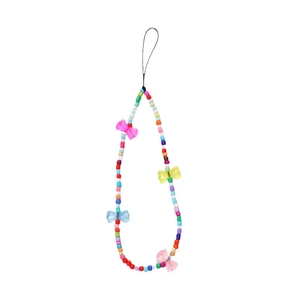 Colorful handmade beaded phone strap with jelly bear charms and translucent bows