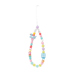 Colorful beaded phone wrist strap with blue duck charm and macaron beads