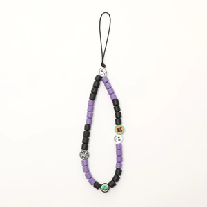 Halloween phone charm with purple and black beads featuring ghost and pumpkin charms
