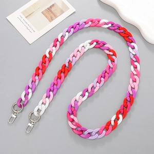 Bunte Acrylkette für Handys und Taschen mit rosa-violetten Gliedern und silbernen Karabinern
