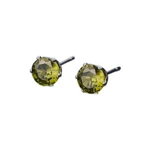 Boucles d'oreilles classiques en zircon rond vert olive avec monture à quatre griffes argent