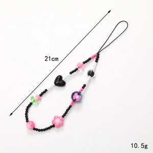 Hand-painted butterfly beaded phone strap in black and white with 21cm length