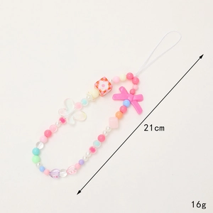 Chaîne de téléphone perlée colorée avec papillon et marguerite, dragonne de 21cm à la main