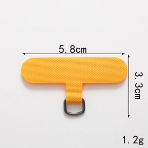 Universal orange T-shaped phone tether tab with black metal D-ring for phone cases