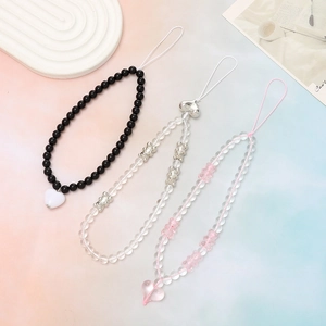 Lot de trois cordons de téléphone perlés avec ours en cristal et cœurs multicolores