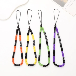 Acrylic Letter Barrel Bead Phone Chain DIY Anti-Lost Phone Lanyard Fashion Wrist Strap Phone Case Decor Hand Rope For Women