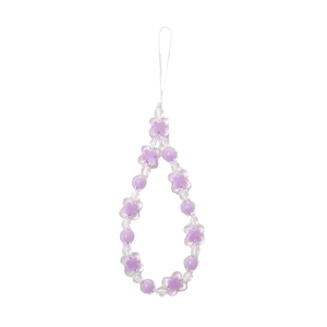 Purple flower beaded phone strap with matte floral beads and transparent round charms