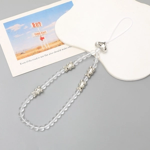 Dragonne de téléphone en perles avec breloques d'ours argentés et perles acryliques mates
