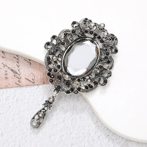 Vintage zinc alloy brooch with oval gemstone and water drop pendant for jewelry DIY
