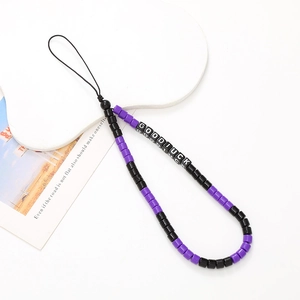 Creative beaded phone charm with GOODLUCK letter beads in purple and black style