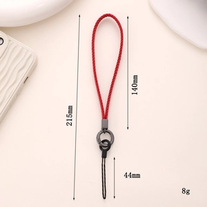 Dragonne de téléphone tressée rouge à 5 brins avec fermoir à ressort en métal, longueur 215mm