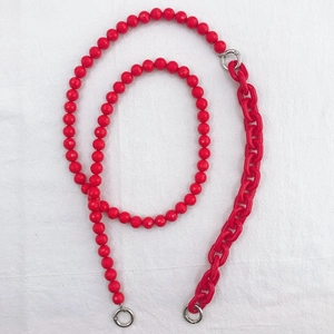 Red acrylic beaded and chain crossbody strap with metal ring clasps for bags or phone cases