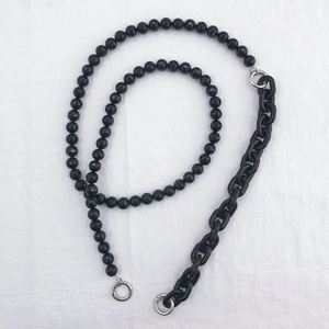 Acrylic 2-in-1 black beaded chain for crossbody phone cases or handbags with silver clips