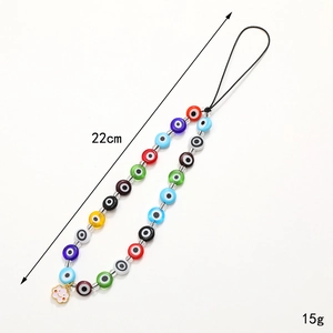 Bijou de téléphone perles mauvais œil fait main avec nuage rose, 22cm long, poids 15g