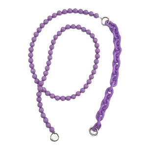 Acrylic purple beaded and link chain crossbody phone strap with silver metal rings