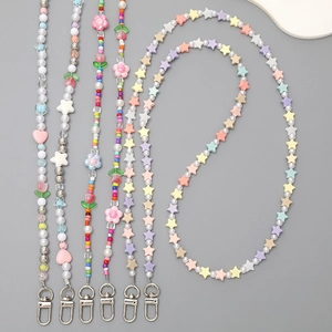 Lanières de téléphone en perles macaron colorées avec étoiles et fleurs en acrylique