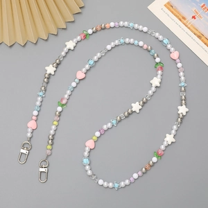 Chaîne de téléphone en perles avec étoiles, perles et pendentifs floraux colorés