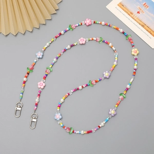 Lanière de téléphone bandoulière en perles colorées avec tulipes en acrylique