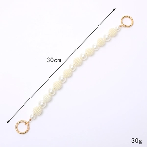 30cm pearl handbag chain with white textured beads and golden metal spring rings