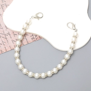 Elegant white pearl handbag chain strap with rhinestone spacers and silver lobster clasps