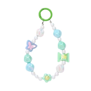 Ciondolo per cellulare con perline macaron colorate farfalla fiore e gancio in plastica