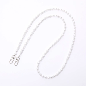 Elegant pearl bead crossbody strap with dual silver metal lobster clasps for bags and phones