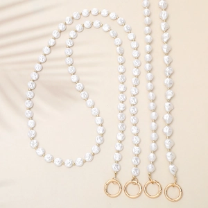 French Retro Imitation Artificial Baroque Pearl Bag Strap Gold Metal Beads Mobile Phone Lanyard Anti-lost Crossbody Chain For Women