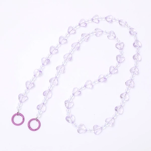 Translucent purple heart beaded crossbody chain strap with spring rings for bag accessories
