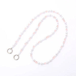 Catena a tracolla con perle irregolari e cristalli rosa con fibbie in metallo argentato