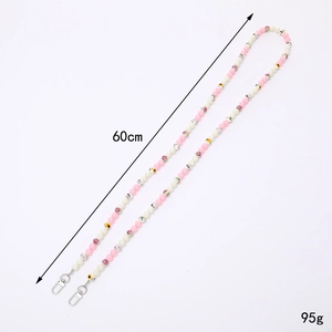 Tracolla di perline da 60cm con motivo floreale e moschettoni d'argento per borse e cellulari
