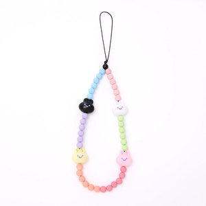 Colorful beaded phone lanyard with macaron beads and cute animal pendants for women